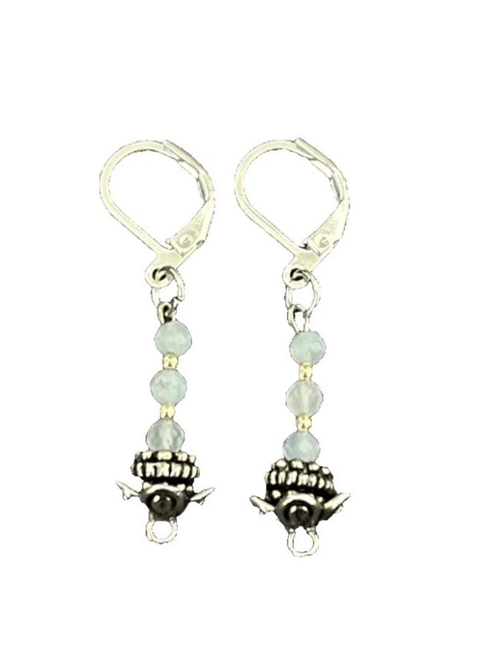 Wicca Spiritual Boho Protection Earrings Silver Filled Stamped Lever Aquamarine